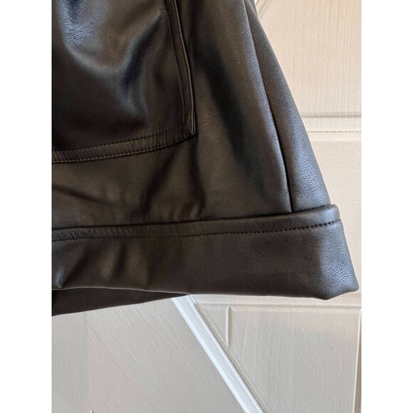 ELAN-FLORA BLACK VEGAN LEATHER Elastic Waist SHORT Womens Size Large - Picture 4 of 10